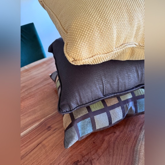 Set of Three Decorative Accent Pillows in Yellow, Brown, and Multicolor - Picture 2 of 7